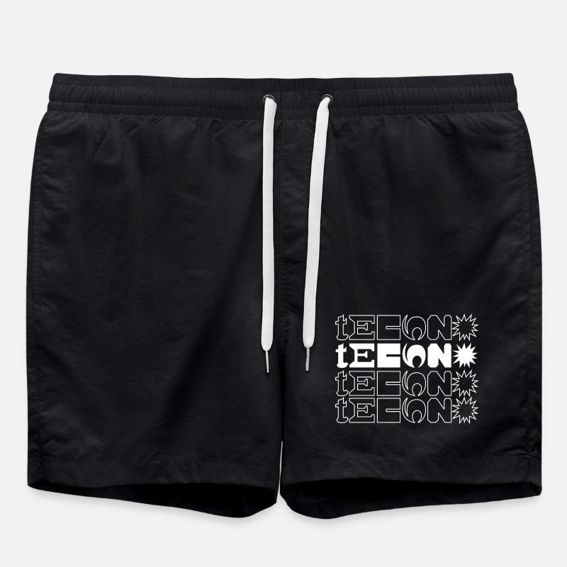 Geometric Techno Grid with Starbursts - Swim Trunks - black