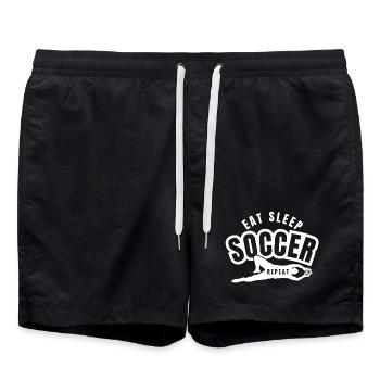 ESSEN, SCHLAF, SFUSSBALL WIEDERHOLEN - Badeshorts - Schwarz - Vorne - AI Model Male 185 light (185cm)