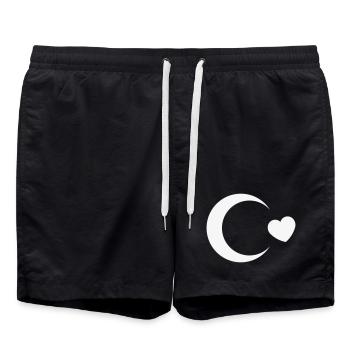 Turkey Flag Crescent Moon Heart (I Love Turkey, White) - Swim Trunks - black - Front - AI Model Male 185 light (185cm)