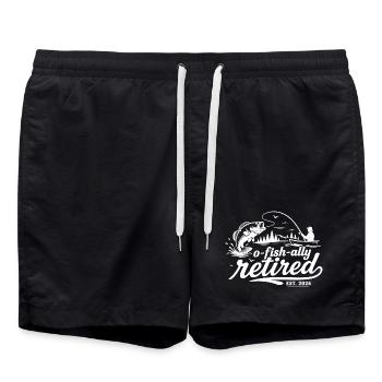 Offiziell im Ruhestand 2026 | Humorfischen - Badeshorts - Schwarz - Vorne - AI Model Male 185 light (185cm)