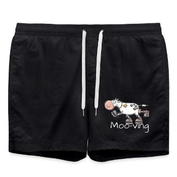 Moo-ving Kuh auf Inlinern Wortspiel Kühe Cartoon  - Badeshorts - Schwarz - Vorne - AI Model Male 185 light (185cm)