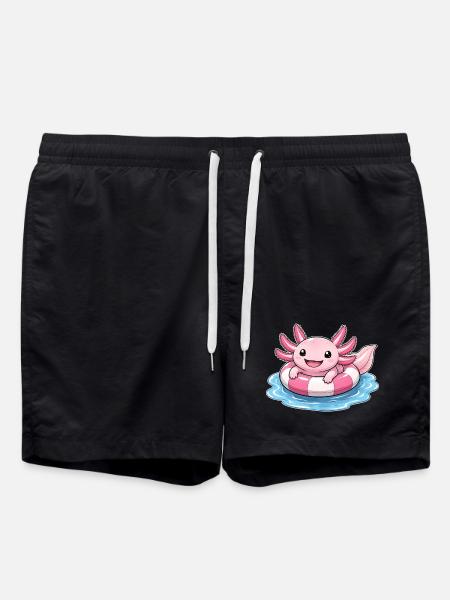 Süßer Axolotl im Schwimmring - Badeshorts - Schwarz