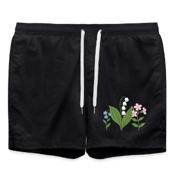 Natur · Blumenzeichnung · Buntes Maiglöckchen - Badeshorts - Schwarz - Vorne - AI Model Male 185 light (185cm)