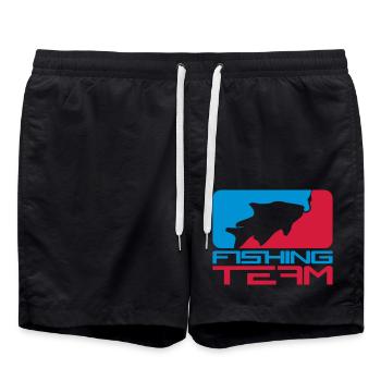 fishing team sport logo red blue caught fish - Swim Trunks - black - Front - AI Model Male 185 light (185cm)