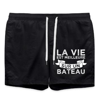 Cadeau Humour La Vie Est Meilleure Sur Un Bateau - Short de bain - noir - Devant - AI Model Male 185 light (185cm)