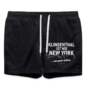Klingenthal 😃 ist wie New York Spruch - Badeshorts - Schwarz - Vorne - AI Model Male 185 light (185cm)