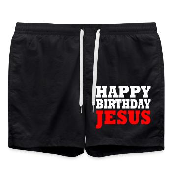 happy birthday jesus - Short de bain - noir - Devant - AI Model Male 185 light (185cm)