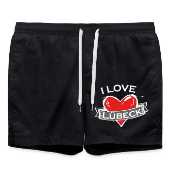 Lübeck - Ich liebe Stadtnamen in Tattoo Stil - Badeshorts - Schwarz - Vorne - AI Model Male 185 light (185cm)