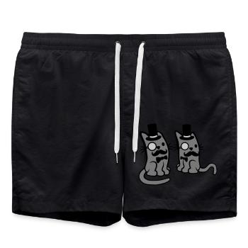 Herren 2 Katzen Freunde - Badeshorts - Schwarz - Vorne - AI Model Male 185 light (185cm)