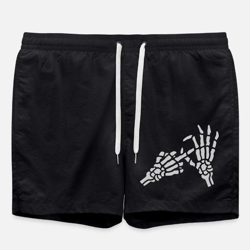 Skeleton Middle Finger Hole Gesture - Swim Trunks - black