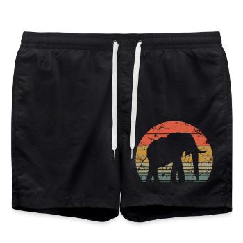 Elefant Retro Silhouette Tierwelt Elefantenliebhaber - Badeshorts - Schwarz - Vorne - AI Model Male 185 light (185cm)