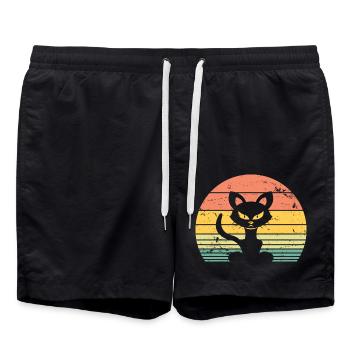 Cute Cat Retro Silhouette Cat Lover & Owner Gift - Swim Trunks - black - Front - AI Model Male 185 light (185cm)