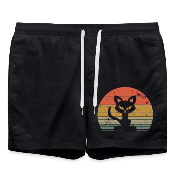 Cute Cat Retro Silhouette Cat Lover & Owner Gift - Swim Trunks - black - Front - AI Model Male 185 light (185cm)