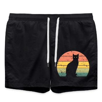 Mignon chat Retro Silhouette Cat Lover & Owner Cadeau - Short de bain - noir - Devant - AI Model Male 185 light (185cm)