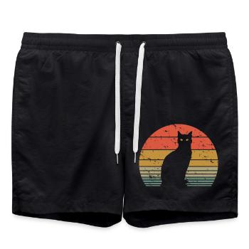 Cute Cat Retro Silhouette Cat Lover & Owner Gift - Swim Trunks - black - Front - AI Model Male 185 light (185cm)