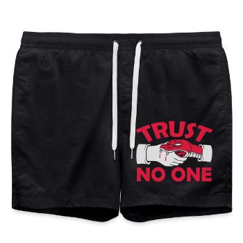 trust no one quote - Swim Trunks - black - Front - AI Model Male 185 light (185cm)