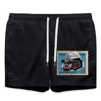 Steam locomotive stamp - Swim Trunks - black - Front - AI Model Male 185 light (185cm)
