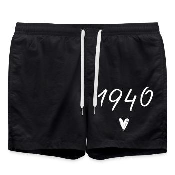 1940 Heart Birthday - Swim Trunks - black - Front - AI Model Male 185 light (185cm)