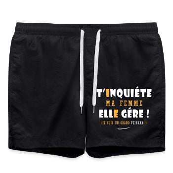 t'inquiéte ma femme elle gére humour couple - Short de bain - noir - Devant - AI Model Male 185 light (185cm)