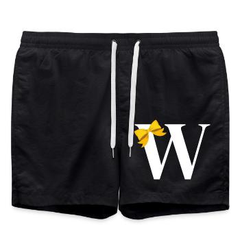 Letter w yellow bow - Swim Trunks - black - Front - AI Model Male 185 light (185cm)