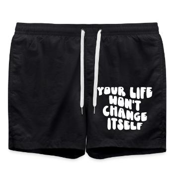 Dein Leben wird sich nicht von selbst ändern - Badeshorts - Schwarz - Vorne - AI Model Male 185 light (185cm)