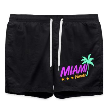 Miami USA Palmen Strand Sonne Amerika Florida Logo - Badeshorts - Schwarz - Vorne - AI Model Male 185 light (185cm)