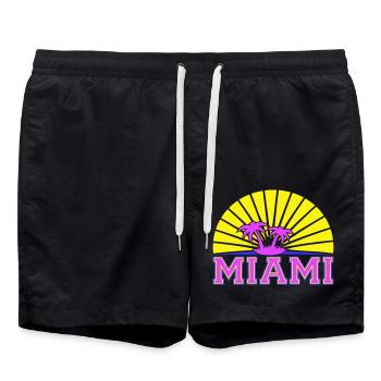 Miami États-Unis Palm Trees Beach Sun America Floride Logo - Short de bain - noir - Devant - AI Model Male 185 light (185cm)