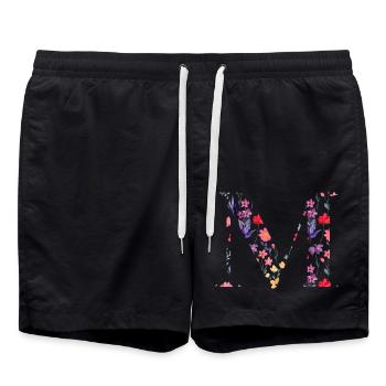 Personalized Floral Letter M - Gift Idea - Swim Trunks - black - Front - AI Model Male 185 light (185cm)