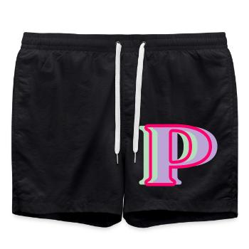 Mehrfarbiger Buchstabe p - Badeshorts - Schwarz - Vorne - AI Model Male 185 light (185cm)