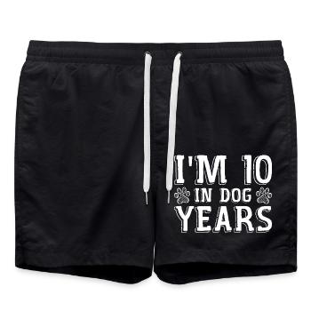 I'm 10 In Dog Years Tees | Funny 70th Birthday - Swim Trunks - black - Front - AI Model Male 185 light (185cm)