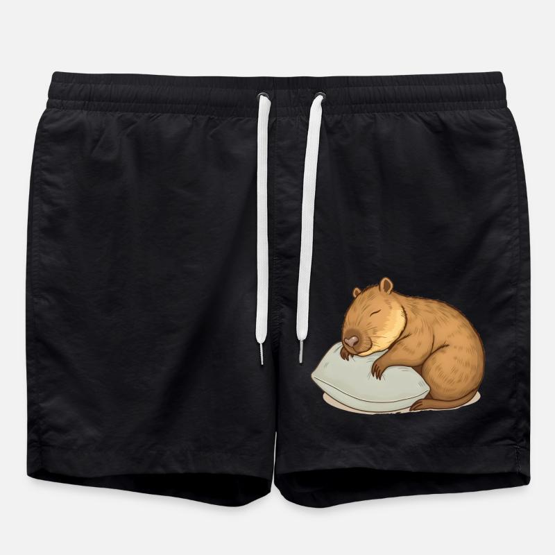 Süßes schlafendes Capybara - Badeshorts - Schwarz
