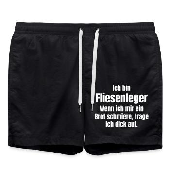 Fliesenleger trägt dich auf. - Badeshorts - Schwarz - Vorne - AI Model Male 185 light (185cm)