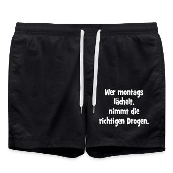 Wer montags lächelt, nimmt die richtigen Drogen. - Badeshorts - Schwarz - Vorne - AI Model Male 185 light (185cm)