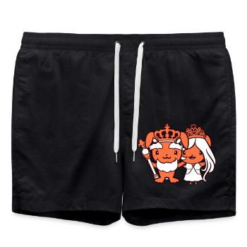 Hase König Krone Königin Pärchen Herrscher Liebe - Badeshorts - Schwarz - Vorne - AI Model Male 185 light (185cm)