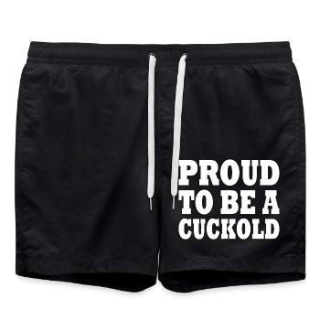 proud to be a cuckold - Swim Trunks - black - Front - AI Model Male 185 light (185cm)