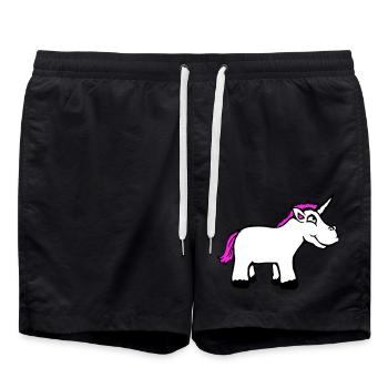 Einhorn Pink Lustig Lächeln Grinsen Cartoon Comic - Badeshorts - Schwarz - Vorne - AI Model Male 185 light (185cm)