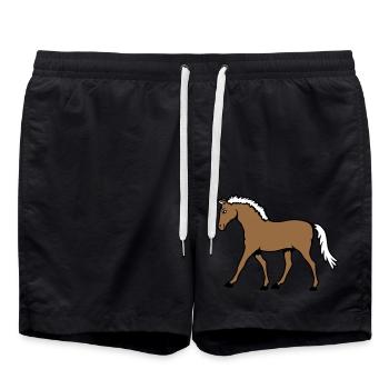 cheval course va cavalier dessin animé équitation mignon bande dessinée - Short de bain - noir - Devant - AI Model Male 185 light (185cm)