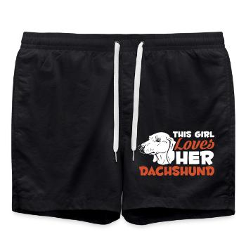 This Girl Loves her Dachshund - Swim Trunks - black - Front - AI Model Male 185 light (185cm)