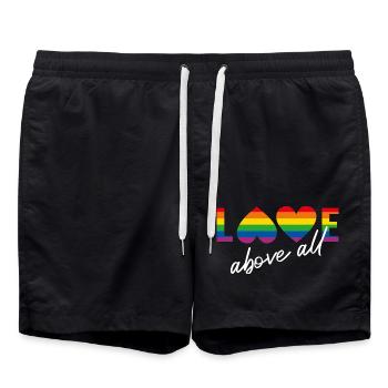 LGBTQIA+ love above all Rainbow Flag - Swim Trunks - black - Front - AI Model Male 185 light (185cm)