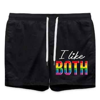 LGBTQIA+ I like both Regenbogen Flagge bisexuell - Badeshorts - Schwarz - Vorne - AI Model Male 185 light (185cm)