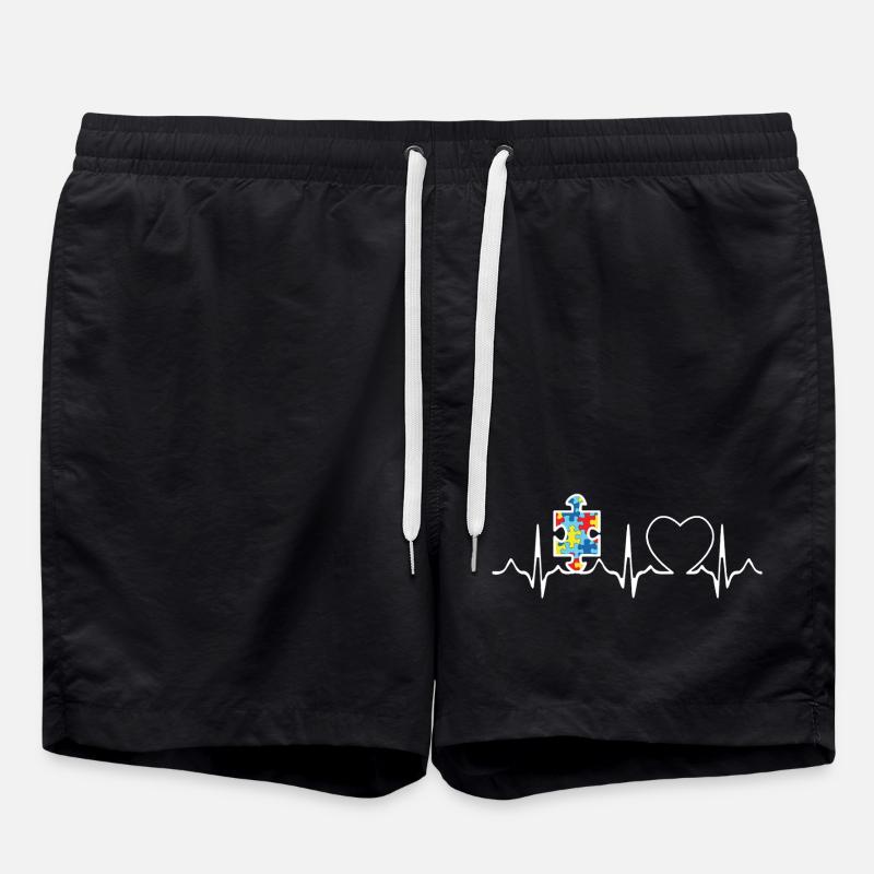 Autism Puzzle Heartbeat - Swim Trunks - black