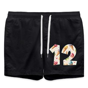 CREAM NUMBER 12 YEARS CREAM 12TH BIRTHDAY - Swim Trunks - black - Front - AI Model Male 185 light (185cm)