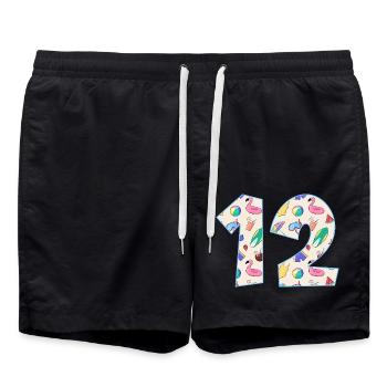 HOLIDAY NUMBER 12 YEARS SUMMER 12TH BIRTHDAY - Swim Trunks - black - Front - AI Model Male 185 light (185cm)