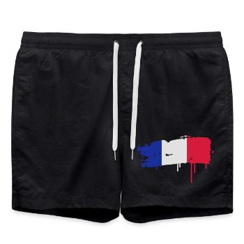 Un drapeau français peint avec un coup de pinceau - Short de bain - noir - Devant - AI Model Male 185 light (185cm)