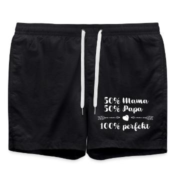 50% Mama + 50% Papa = 100% perfekt - Badeshorts - Schwarz - Vorne - AI Model Male 185 light (185cm)