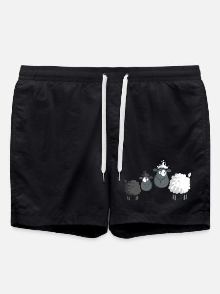 Zwei Schafe - Sheep - Schaf - Comic - Cute - Kids - Badeshorts - Schwarz