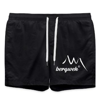 Bergweh Logo Weiß - Berge und W - Badeshorts - Schwarz - Vorne - AI Model Male 185 light (185cm)