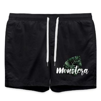 Monstera Fensterblatt Pflanzen Geschenk - Badeshorts - Schwarz - Vorne - AI Model Male 185 light (185cm)