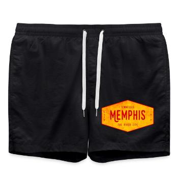Enseigne de style Memphis – River City - Short de bain - noir - Devant - AI Model Male 185 light (185cm)