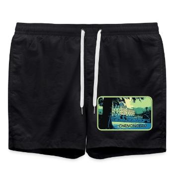 View of Château de Chenonceau: Loire Valley - Swim Trunks - black - Front - AI Model Male 185 light (185cm)